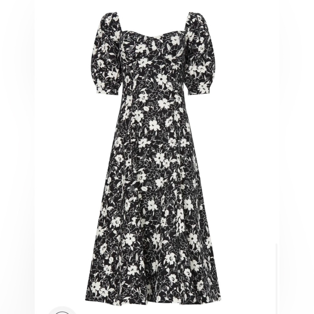 EUC Polo Ralph Lauren Ayla Size 6 Linen Dress Black + White Floral Off-Shoulder